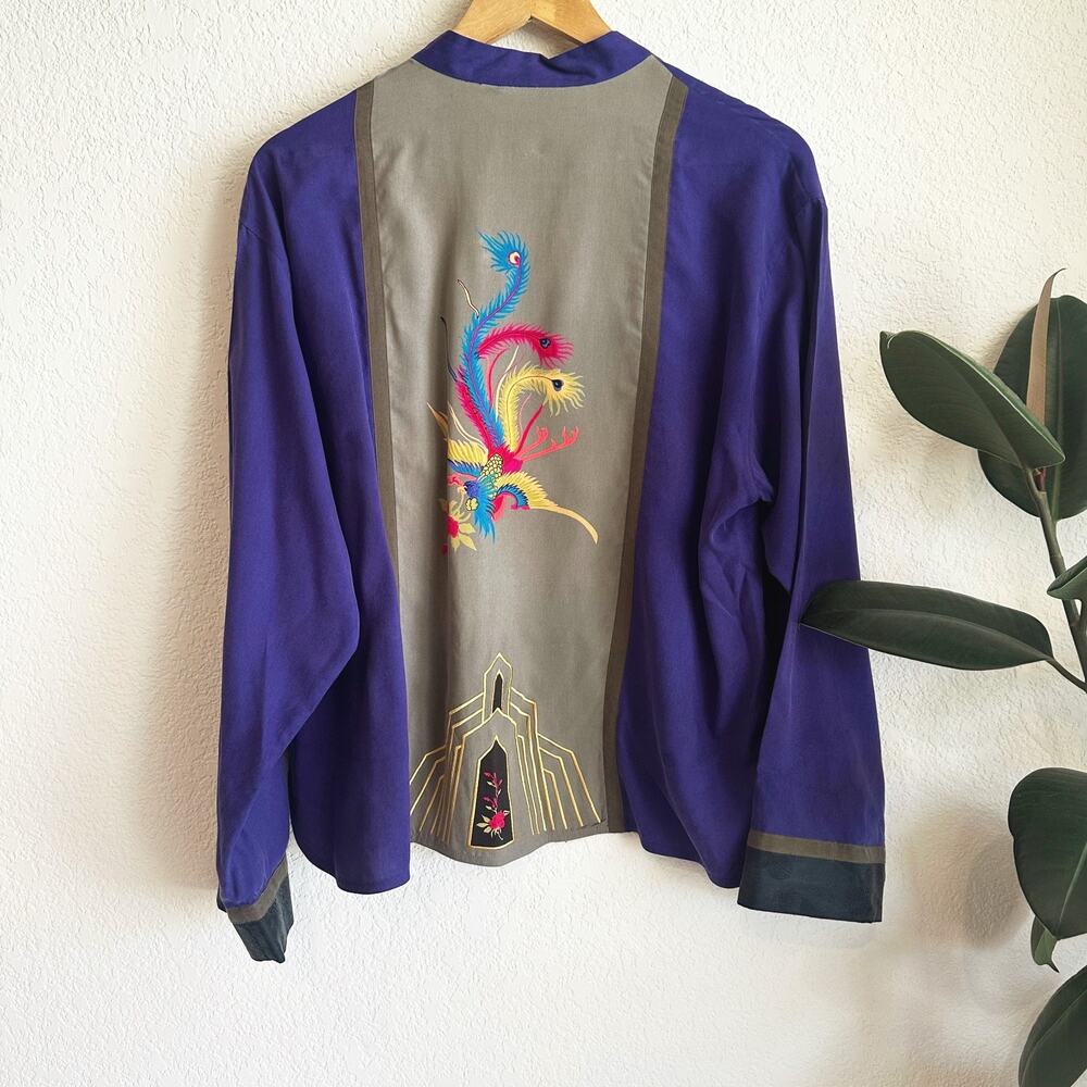 VTG Chicos 100% Silk Asian Inspired Kimono (2) /L-XL Embroidered Art To Wear - Picture 5 of 10